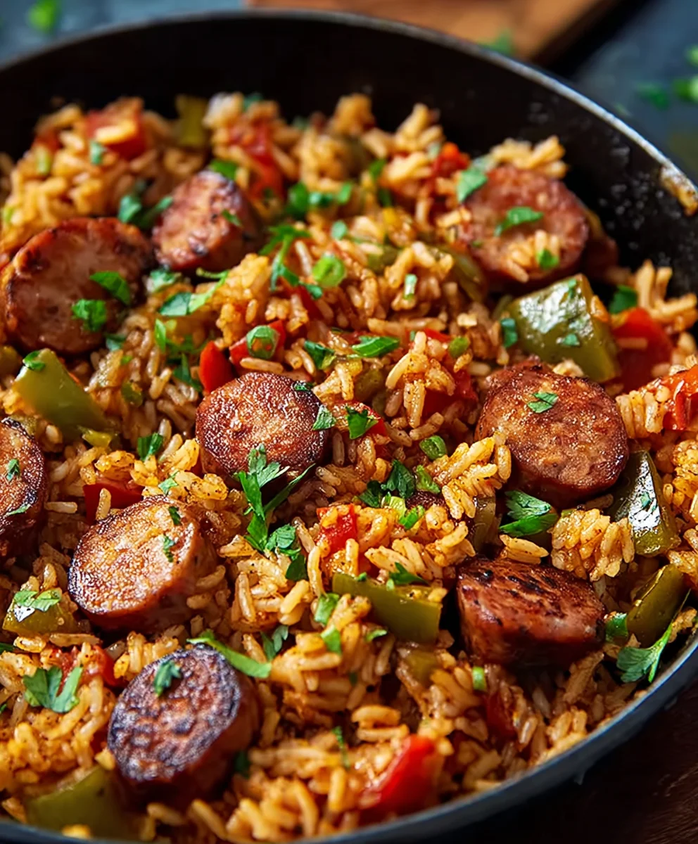 Easy Cajun Beef Sausage Rice Skillet Recipe