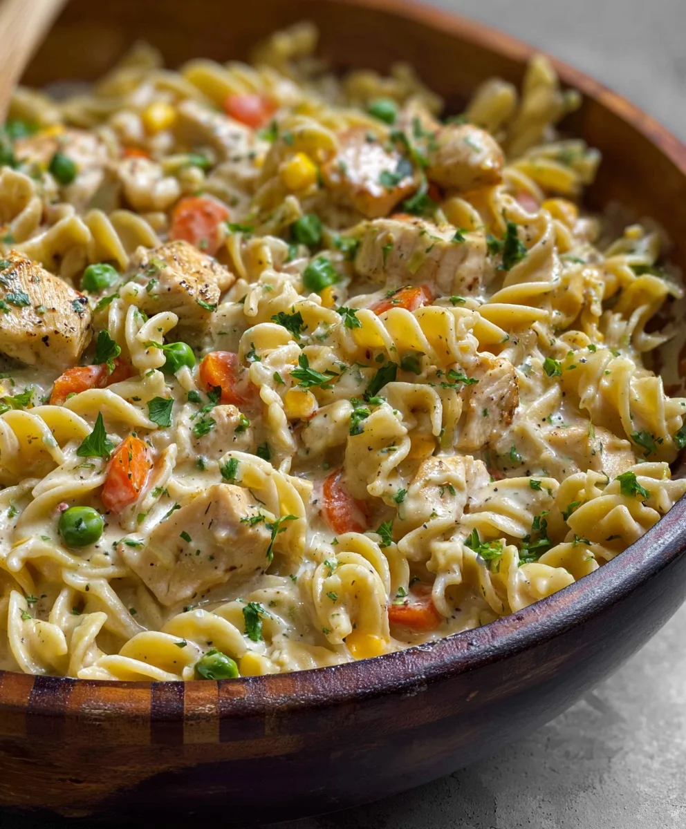 Quick Chicken Pot Pie Pasta-Easy Comfort Food