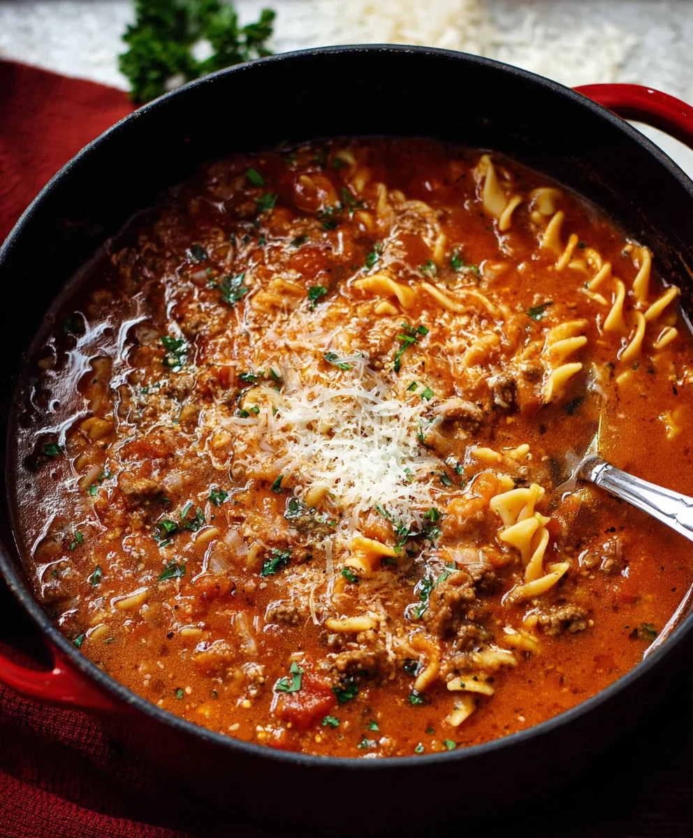Easy Lasagna Soup Recipe - Comforting Beef Flavors