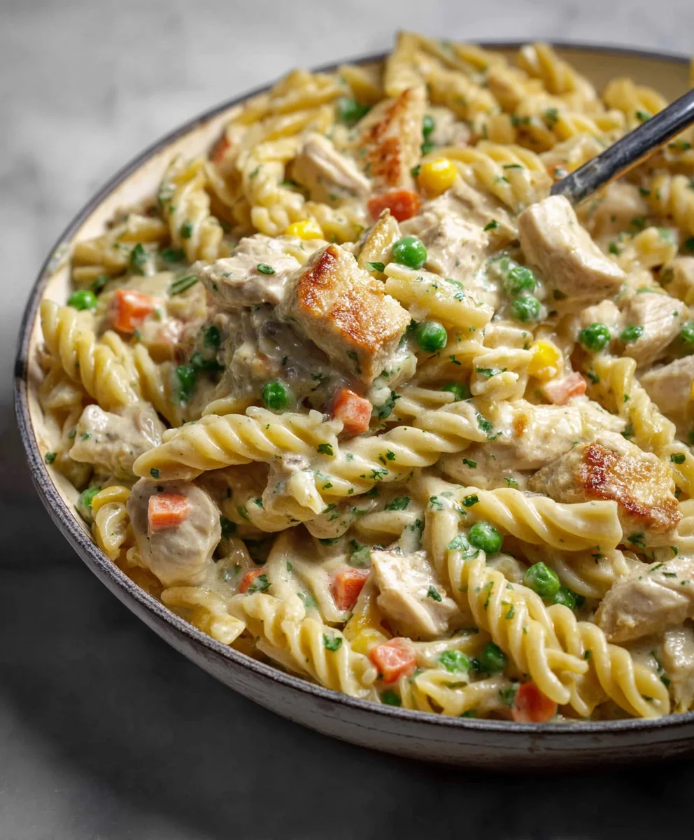 Quick Chicken Pot Pie Pasta-Easy Comfort Food