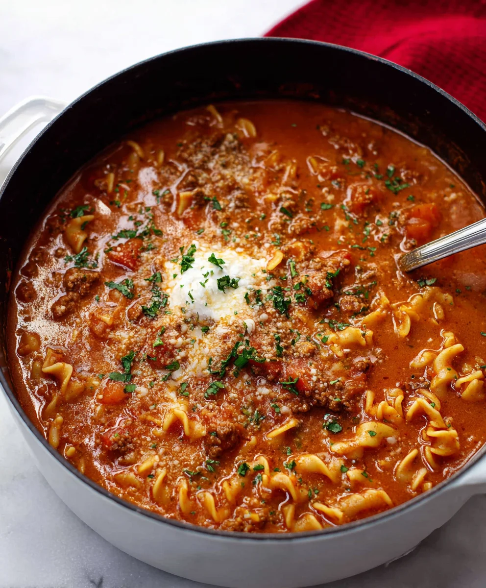 Easy Lasagna Soup Recipe - Comforting Beef Flavors