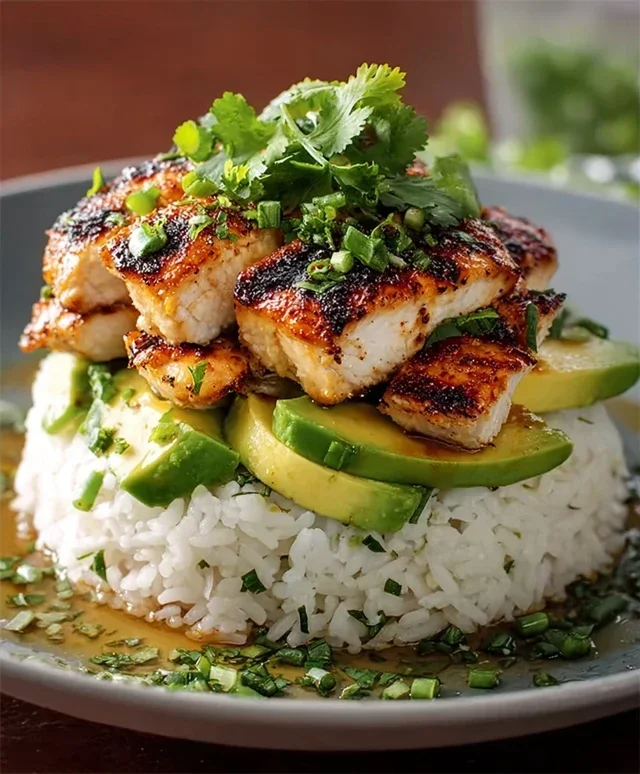 Delicious Honey Lime Chicken & Avocado Rice Stack Recipe