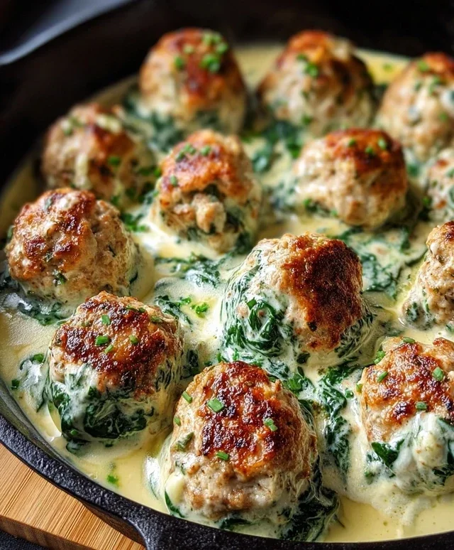 Southern Style Baked Chicken Ricotta Meatballs with Spinach Alfredo