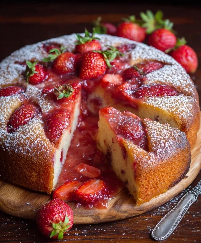 Easy Strawberry Cake with Strawberry Sauce