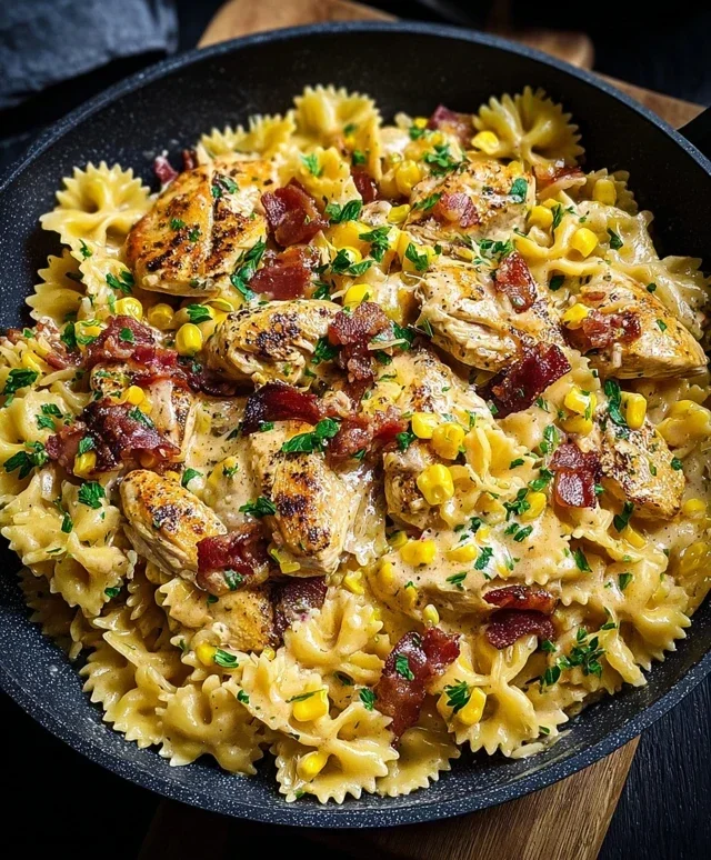 Creamy Chicken and Corn Pasta with Beef Beef Bacon
