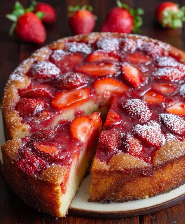 Easy Strawberry Cake with Strawberry Sauce