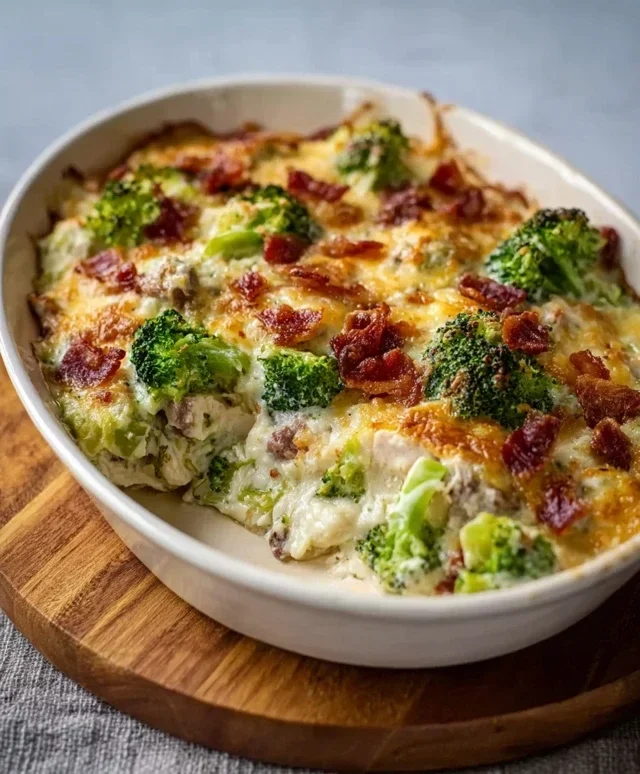 Creamy Low Carb Chicken Casserole with Broccoli and Beef Beef Bacon