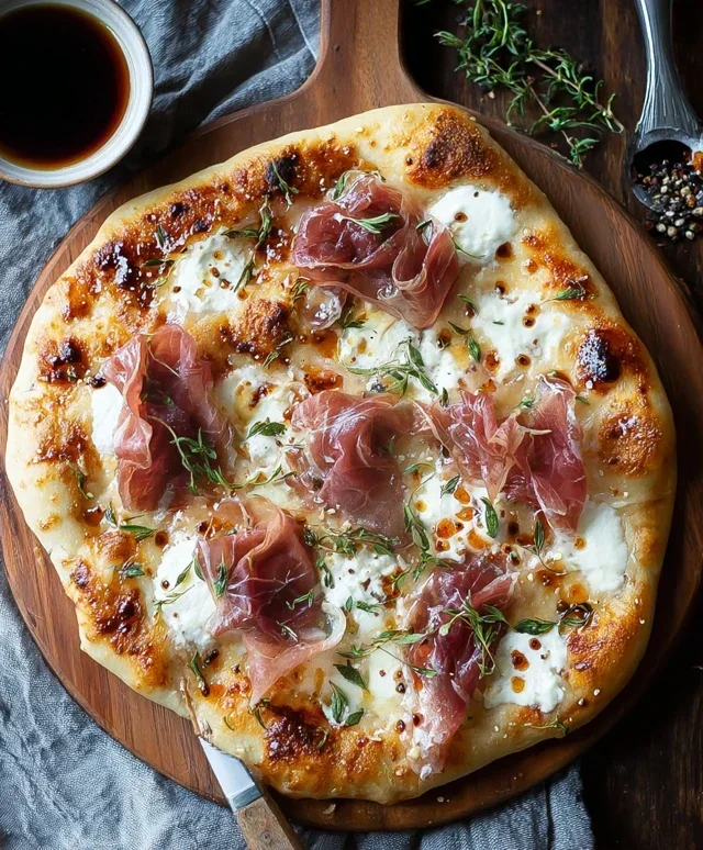 White Pizza with Beef Beef Prosciutto & Hot Honey
