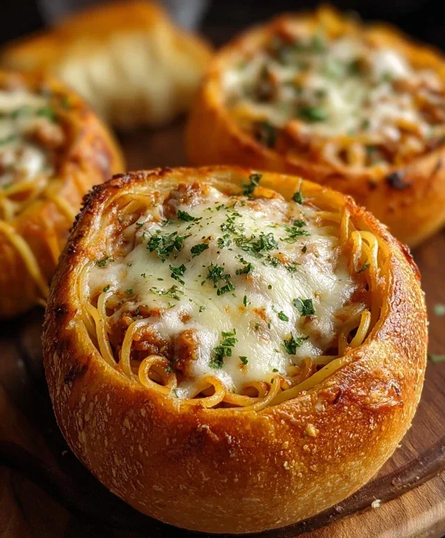 Spaghetti Garlic Bread Bowls