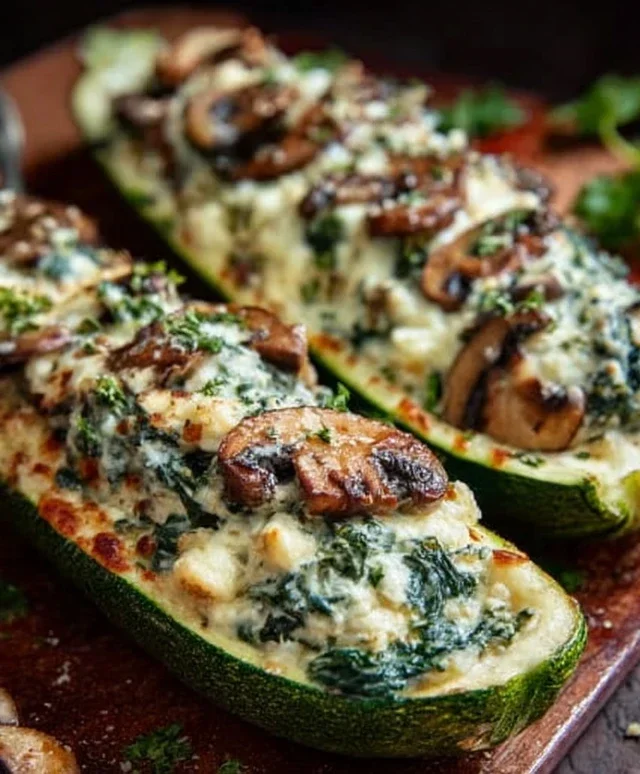 Spinach, Mushroom, and Ricotta Stuffed Zucchini Boats Recipe