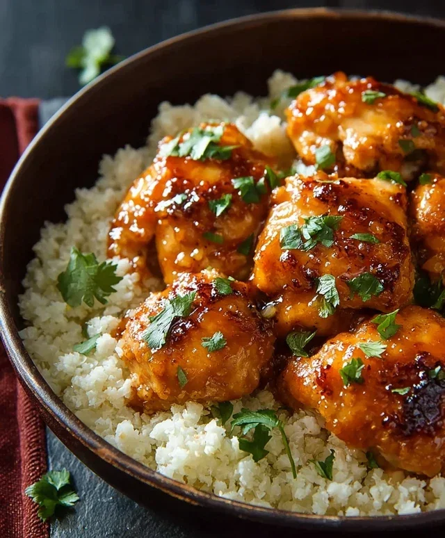 Sweet and Sticky 3 Ingredient Apricot Chicken with Cauliflower Rice