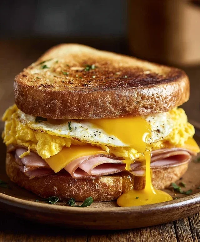 Egg and Beef Beef Ham Breakfast Sandwich