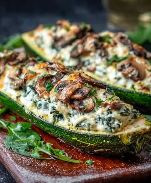 Spinach, Mushroom, and Ricotta Stuffed Zucchini Boats Recipe