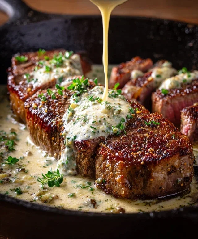 Garlic Butter Steak With Parmesan Cream Sauce