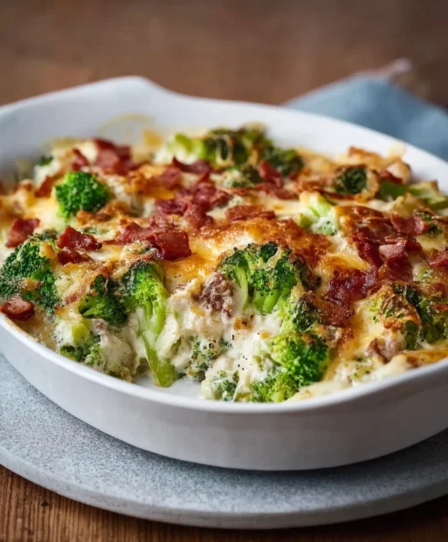 Creamy Low Carb Chicken Casserole with Broccoli and Beef Beef Bacon