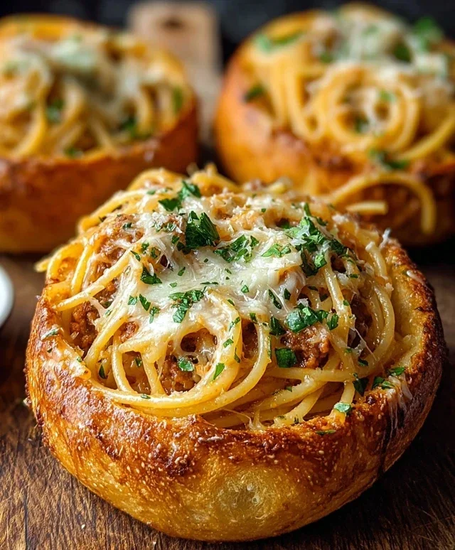 Spaghetti Garlic Bread Bowls
