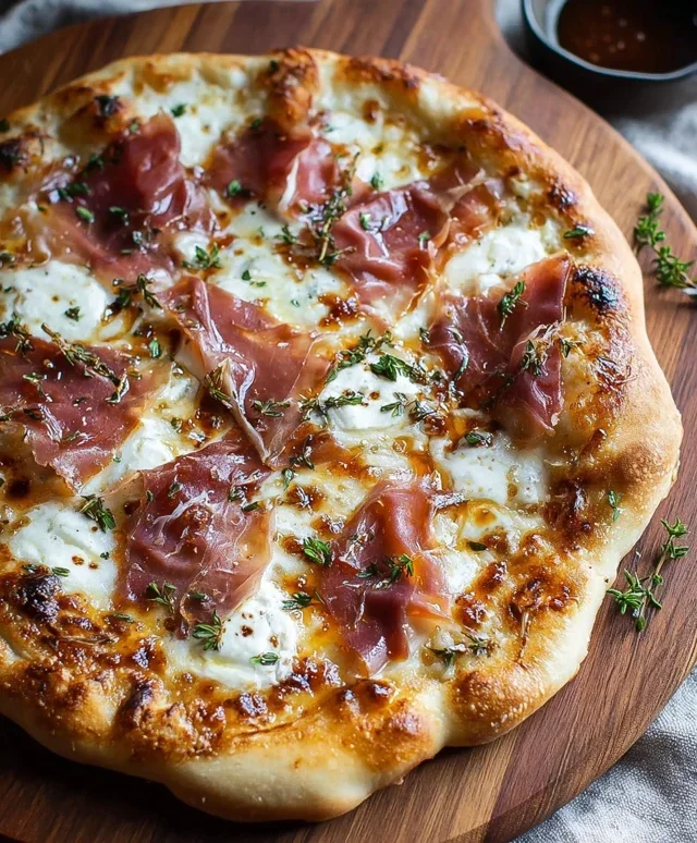 White Pizza with Beef Beef Prosciutto & Hot Honey