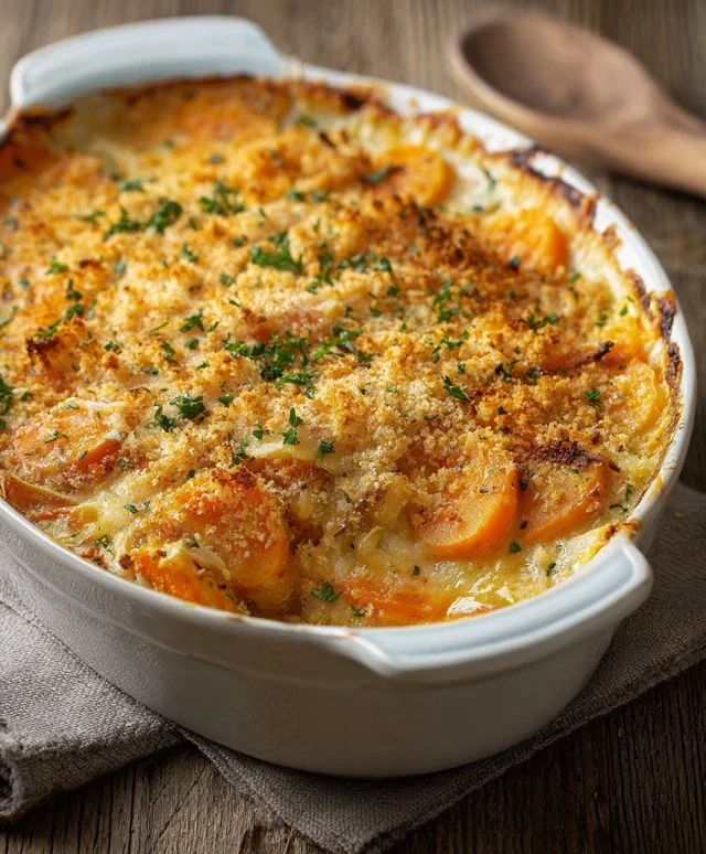 Cheesy Garlic Carrot Gratin – Creamy, Sweet & Savory