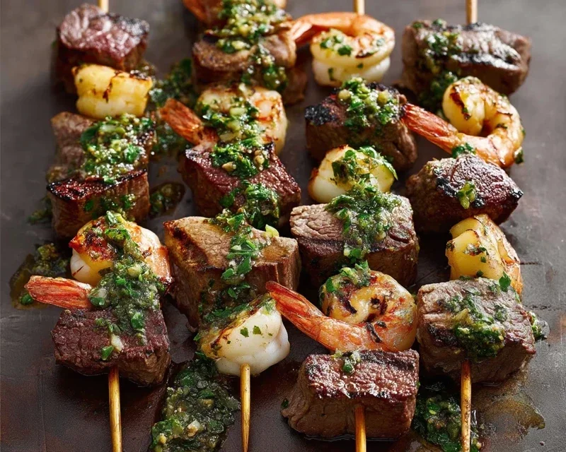 Surf and Turf Kabobs with Chimichurri Sauce