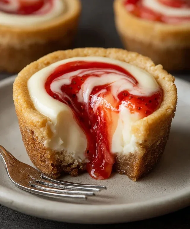 Strawberry Swirl Cheesecake Cookie Cups