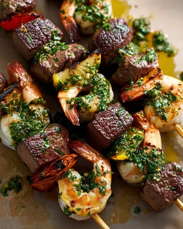 Surf and Turf Kabobs with Chimichurri Sauce