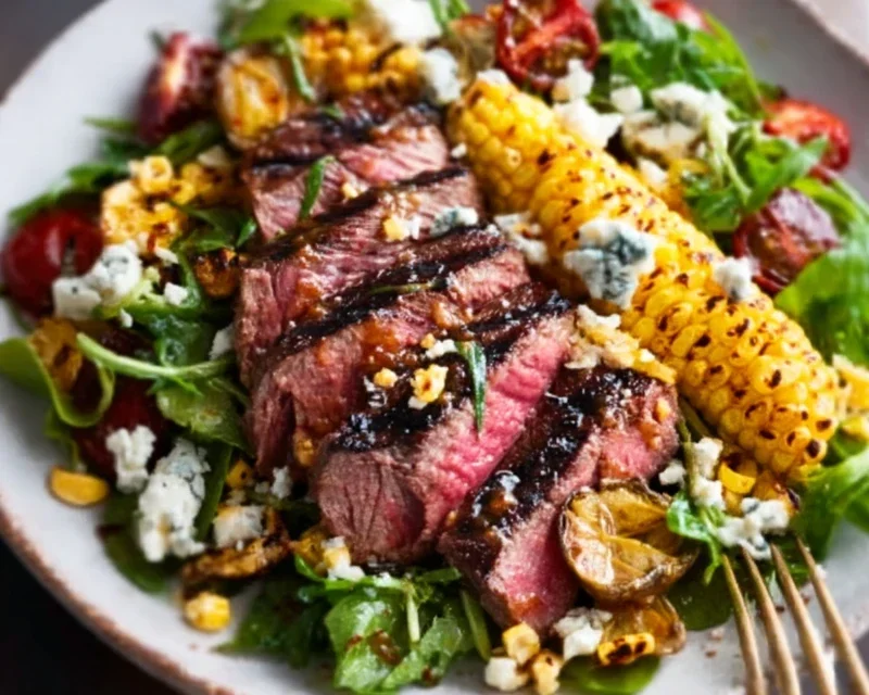Balsamic Steak Gorgonzola Salad with Grilled Corn