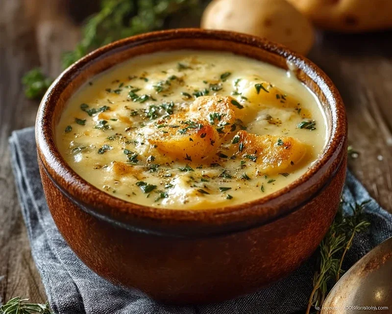 Hearty Cheddar Garlic Herb Potato Soup Recipe