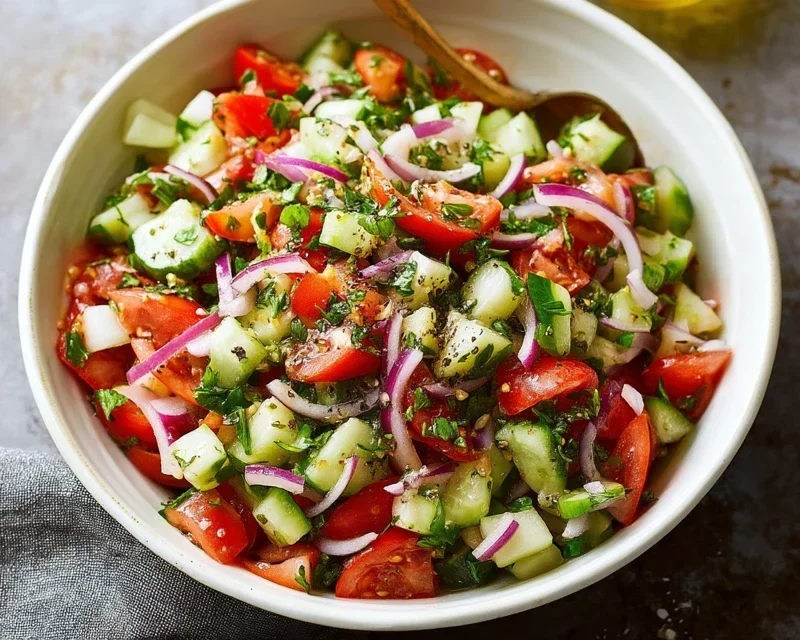 Mediterranean Salad with Cucumber, Tomato and Onion