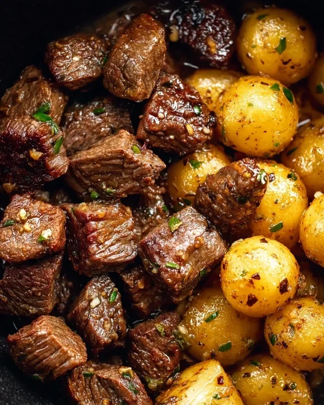 Slow Cooker Garlic Butter Beef Bites with Potatoes