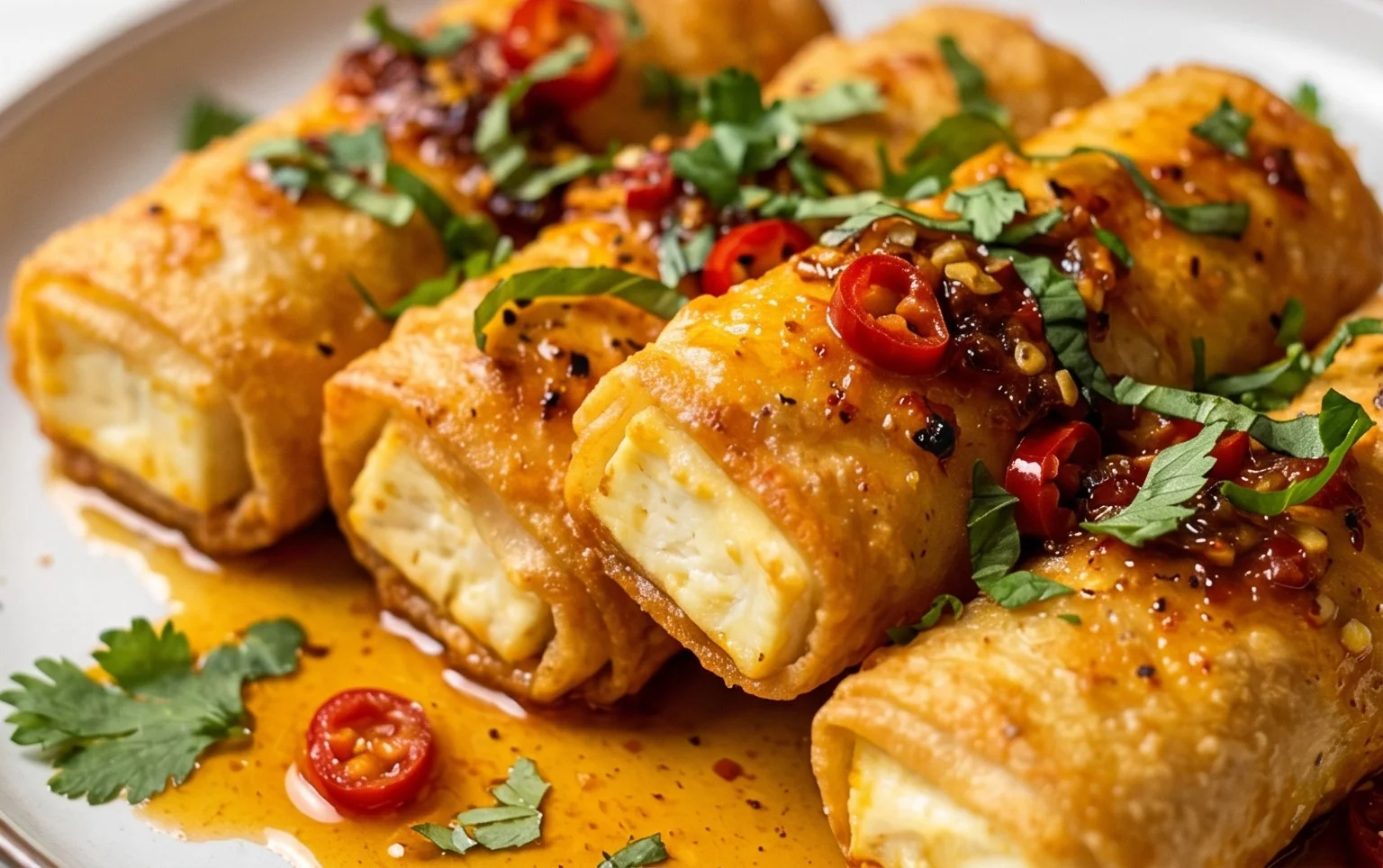 Indulgent Oven Fried Feta Rolls with Chili Honey Magic