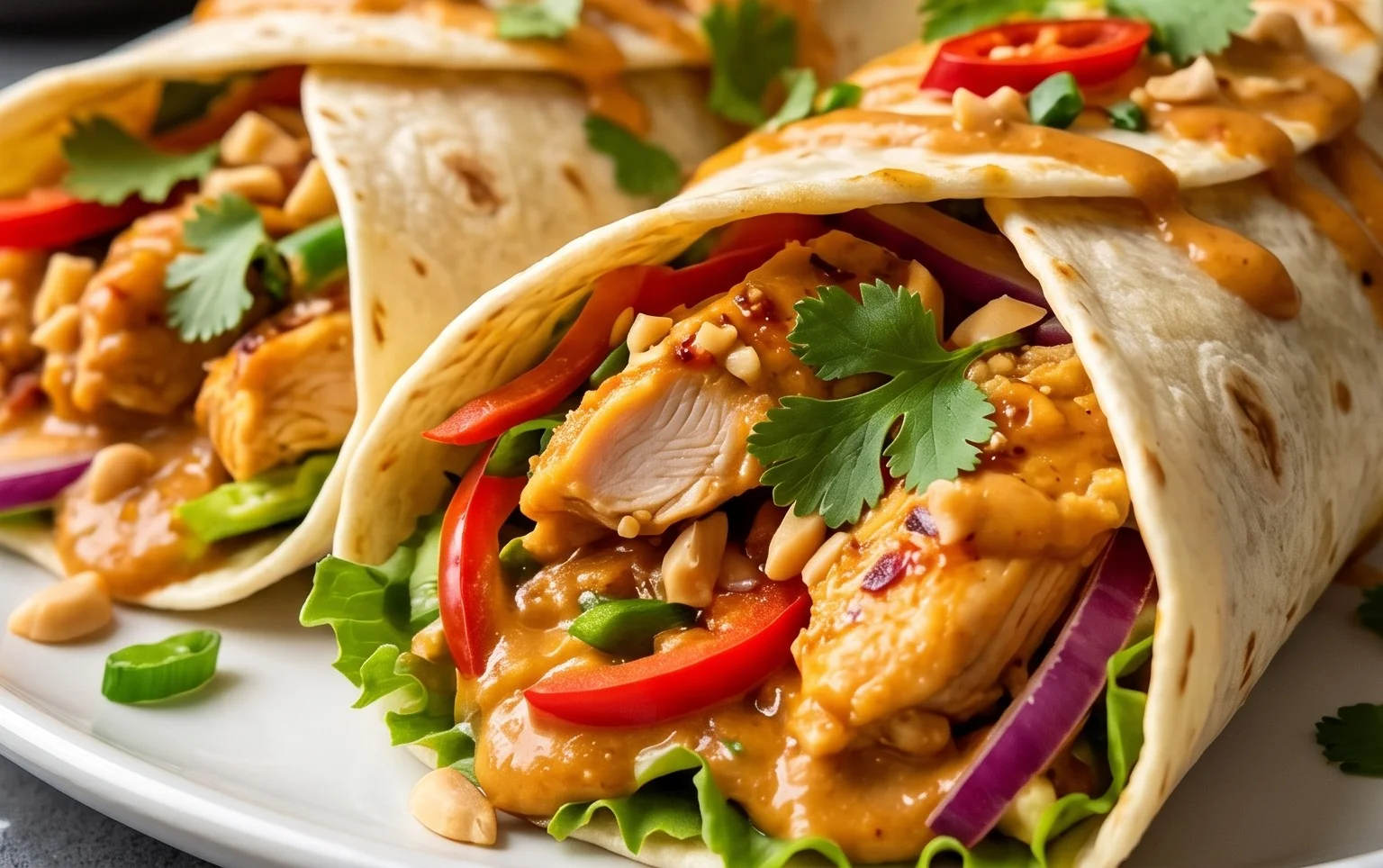 Thai Peanut Chicken Wraps