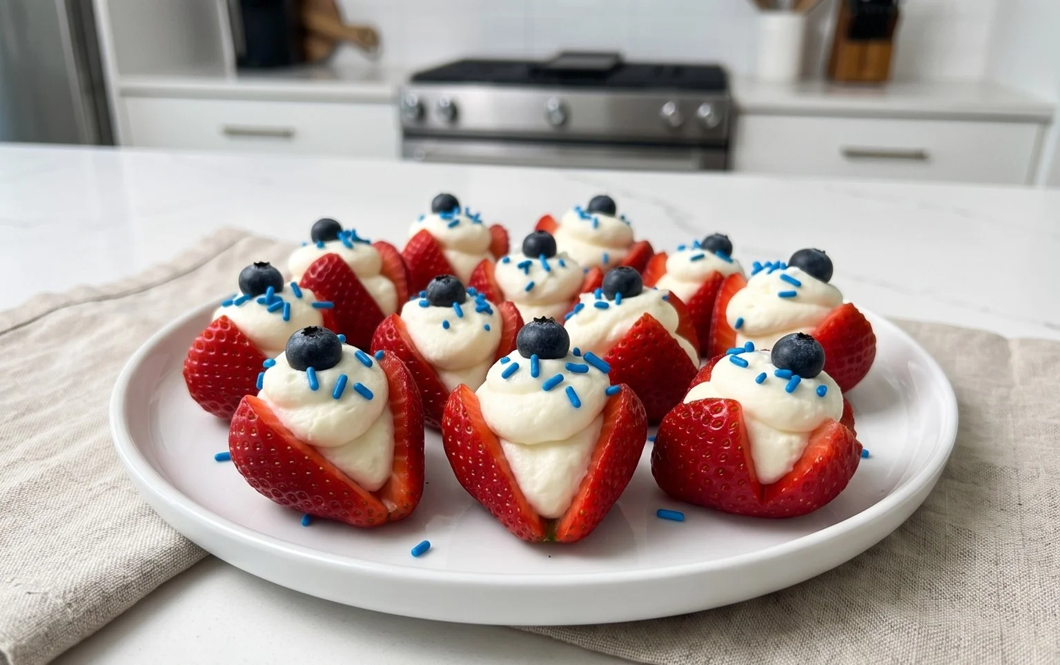 Red, White, and Blue Cheesecake Strawberries