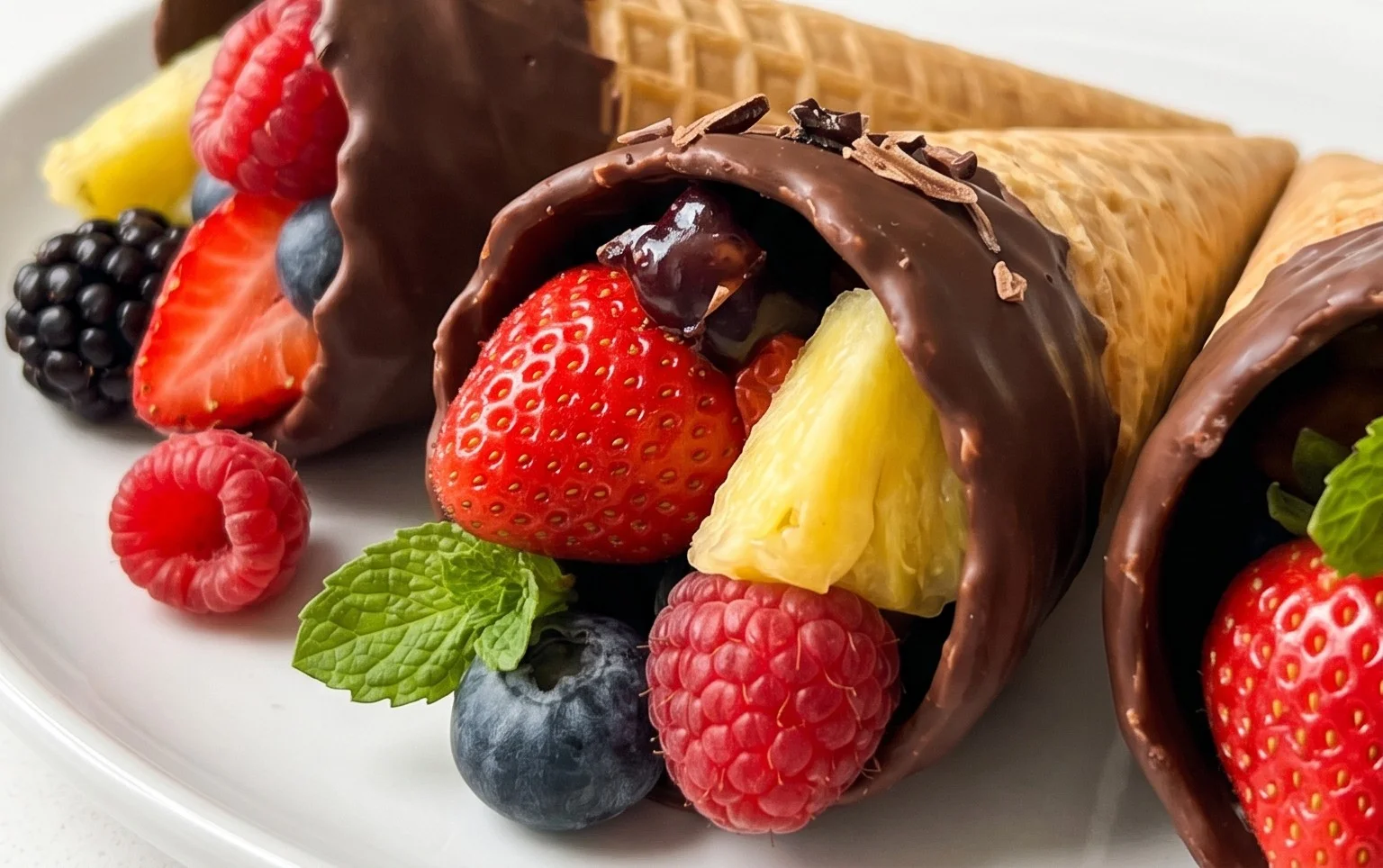 Chocolate Dipped Fruit Filled Cones